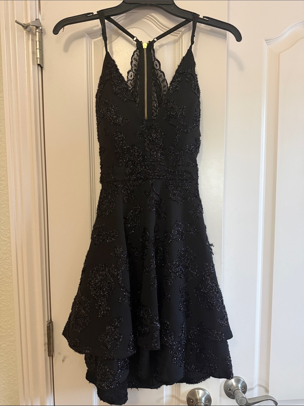 Honey and Rosie Black Beaded Asymmetrical Cocktail Dress